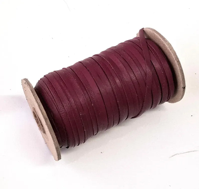 3/16" Flat, Lamb Leather Lacing in Berry (10 YDS) 0187NLA