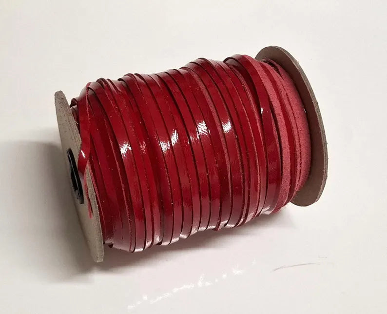1/8" Leather Cord Piping (10 yards) in Red Krinkle Patent 0125NCK