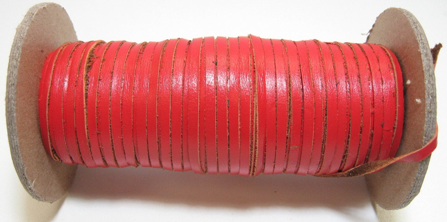 1/8" Flat Cowhide Lacing in Red Re-dye (10 yds) 0125ND7 jewelry cord; DIY;dream catchers; leather crafts; tassels; fringe