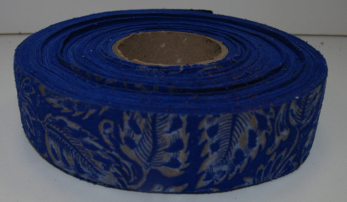 1" Flat Binding Blue & Silver Floral Print Lamb Suede (3 yds) 1000NLA trim tape; edge binding; leather tape