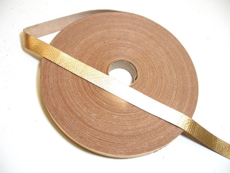 3/4" Flat, Cowhide Leather Binding in Gold Metallic (5 YDS) 0750NCA
