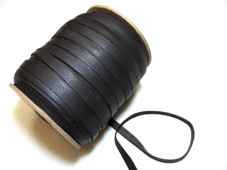 3/8" Flat, Cowhide Leather Stripping in Black Fenix (5 yds) 0375NDB trim tape; edge binding; leather tape