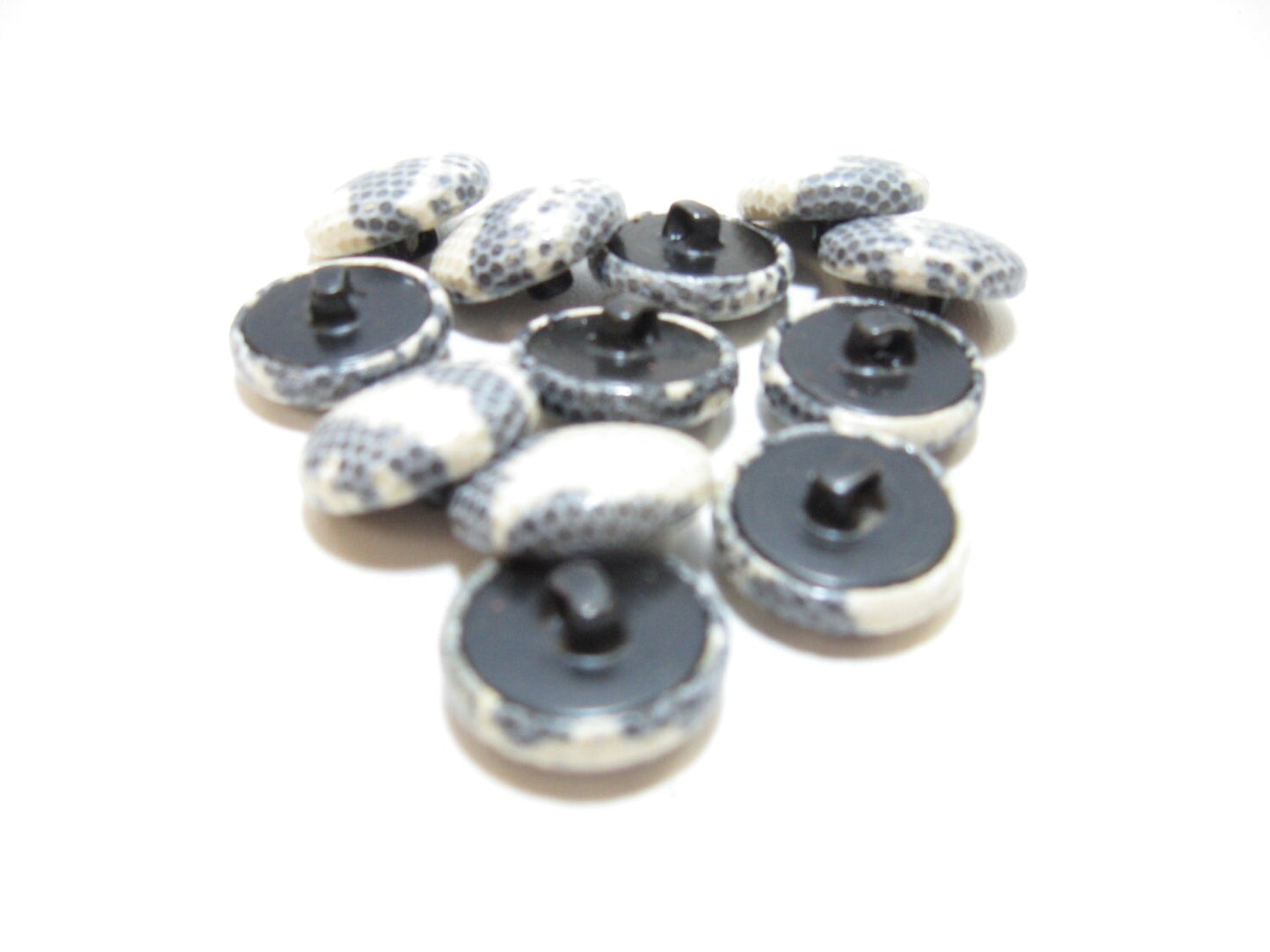 30 Line, Cowhide Covered, Hopper Back Buttons in White Snake Print (12 PC.)