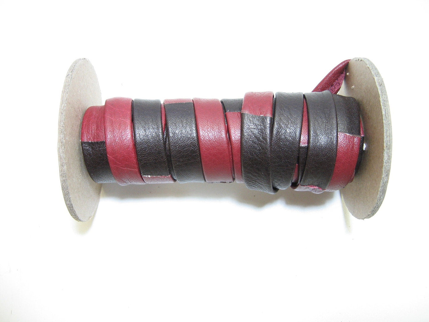 Genuine Multicolored Cowhide Leather Stripping 1/2" Double-folded (4.25 YDS) 3709XD9 Red-Dark Brown