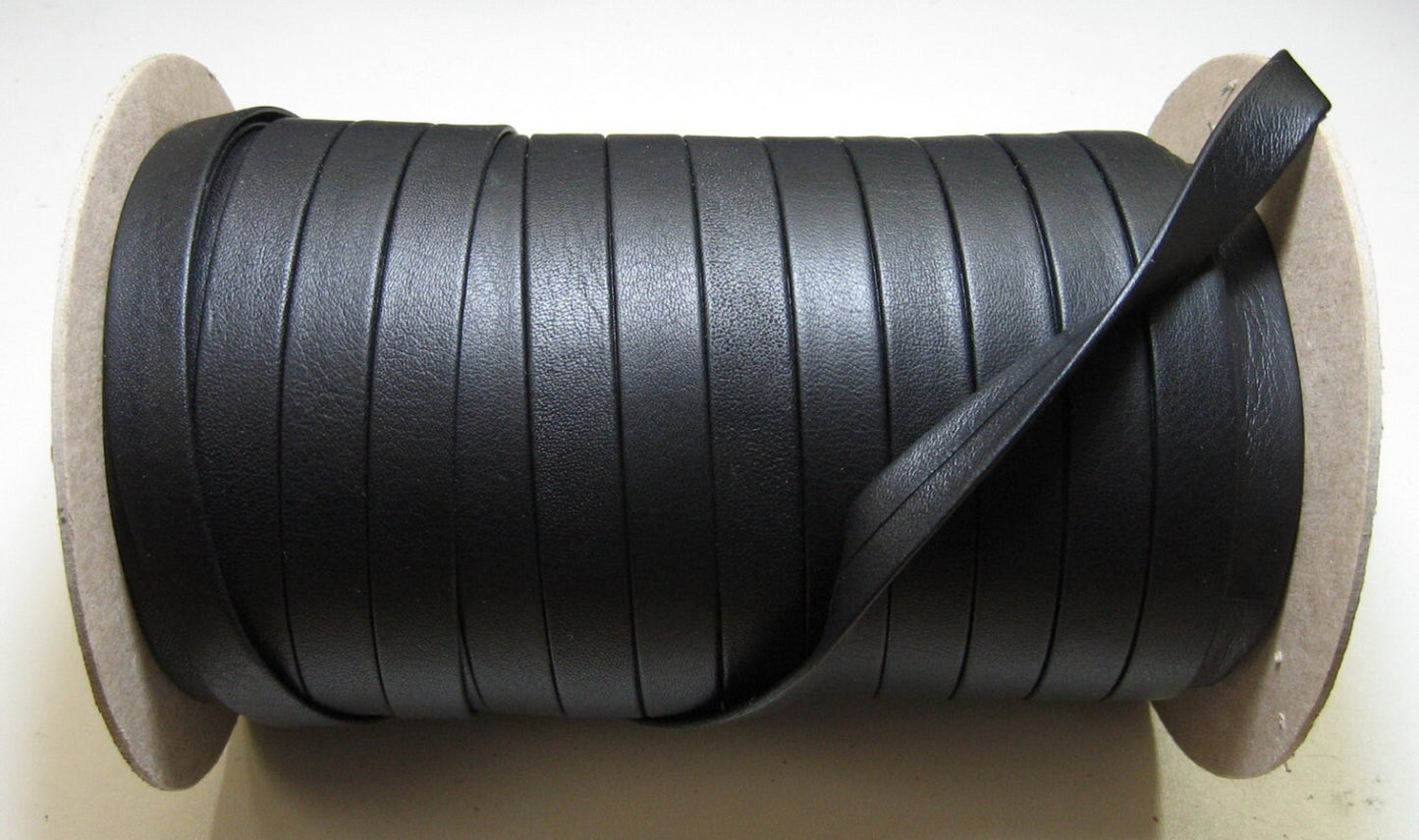 1/2" wide Leather Strip in Black Lamba Cowhide (2 yds) 3702XDB Double-folded Reinforced