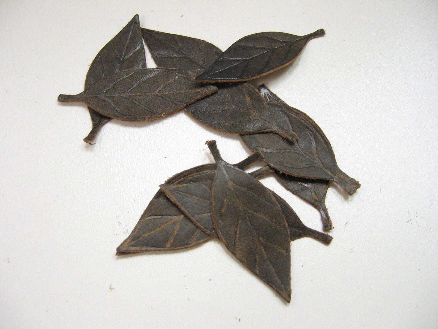 Leather Die Cut Leaf Shapes with Veins in Various Colors (12 pieces)