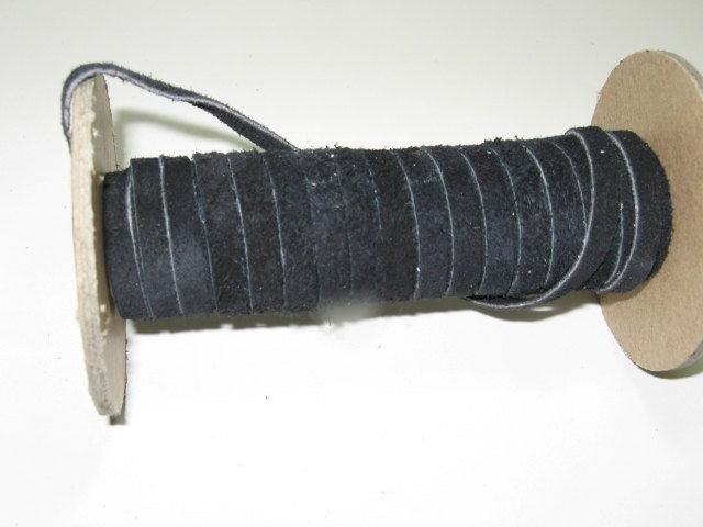 Genuine Cowhide Leather Flat Lacing 1/4" in Black Calf Suede (10 yds) 0250ND5 leather jewelry cord; dream catchers; leather crafts