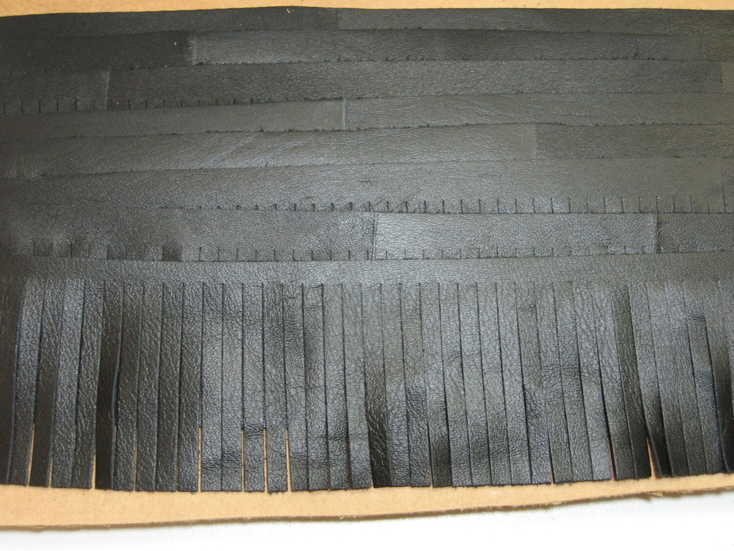 1/4" x 3" Black Genuine Leather Fringe Trim Tape in Black Lamb Touch (1 foot)