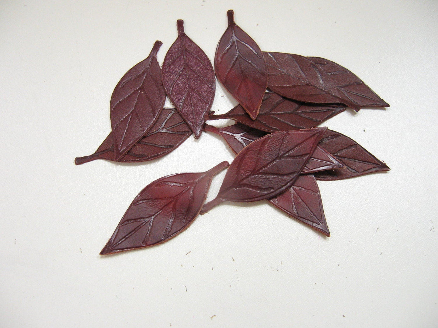 Leather Die Cut Leaf Shapes with Veins in Various Colors (12 pieces)