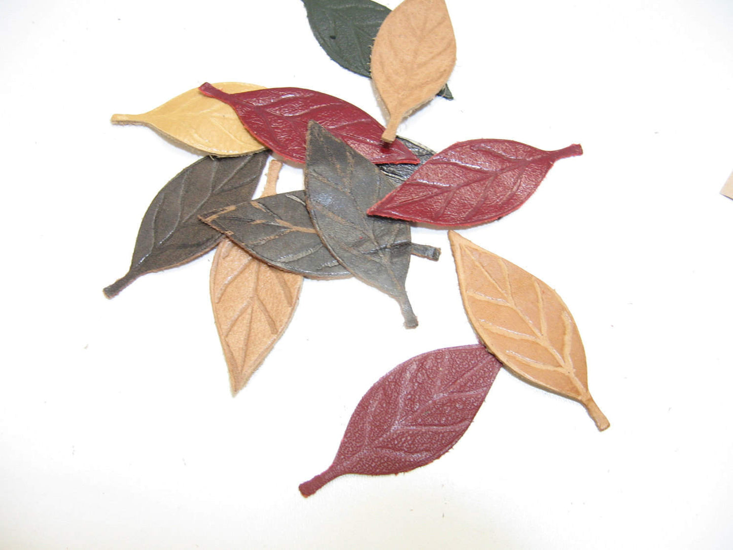Leather Die Cut Leaf Shapes with Veins in Various Colors (12 pieces) Lots 6-10 Autumn Leaves, Fall Foliage, Leaf Lot