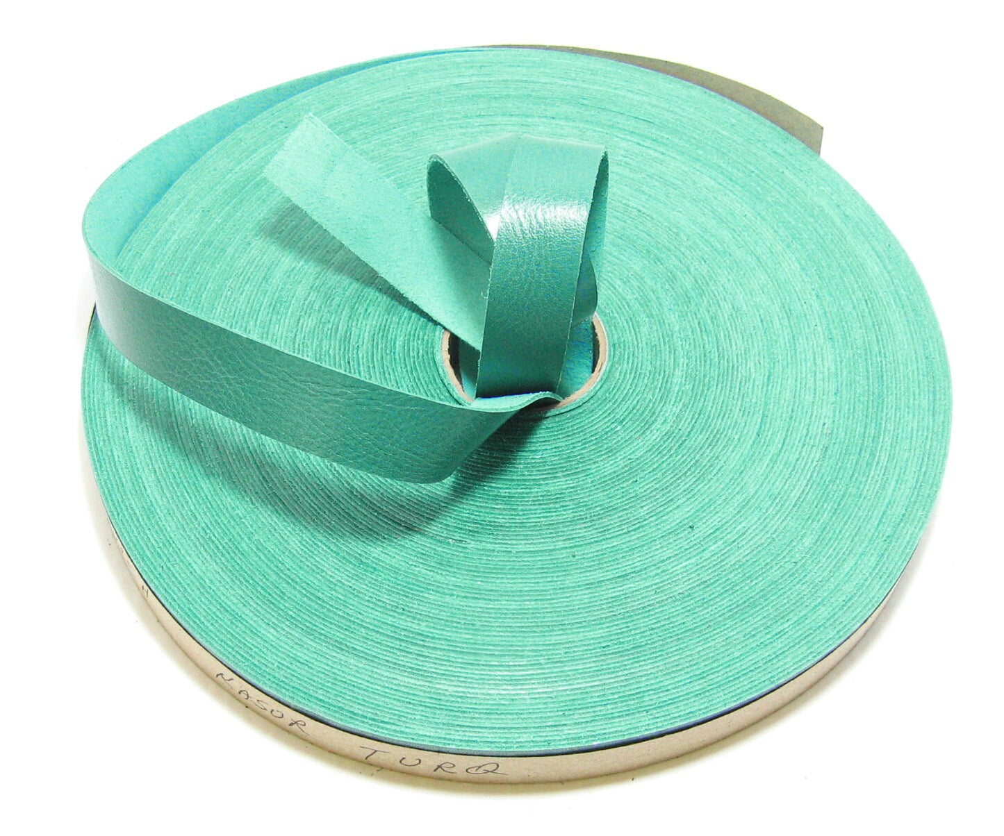 1" Flat Genuine Cowhide Leather Strap in Kasur Turquoise Aqua High Shine Blue Green (2 YDS) 1000NCH