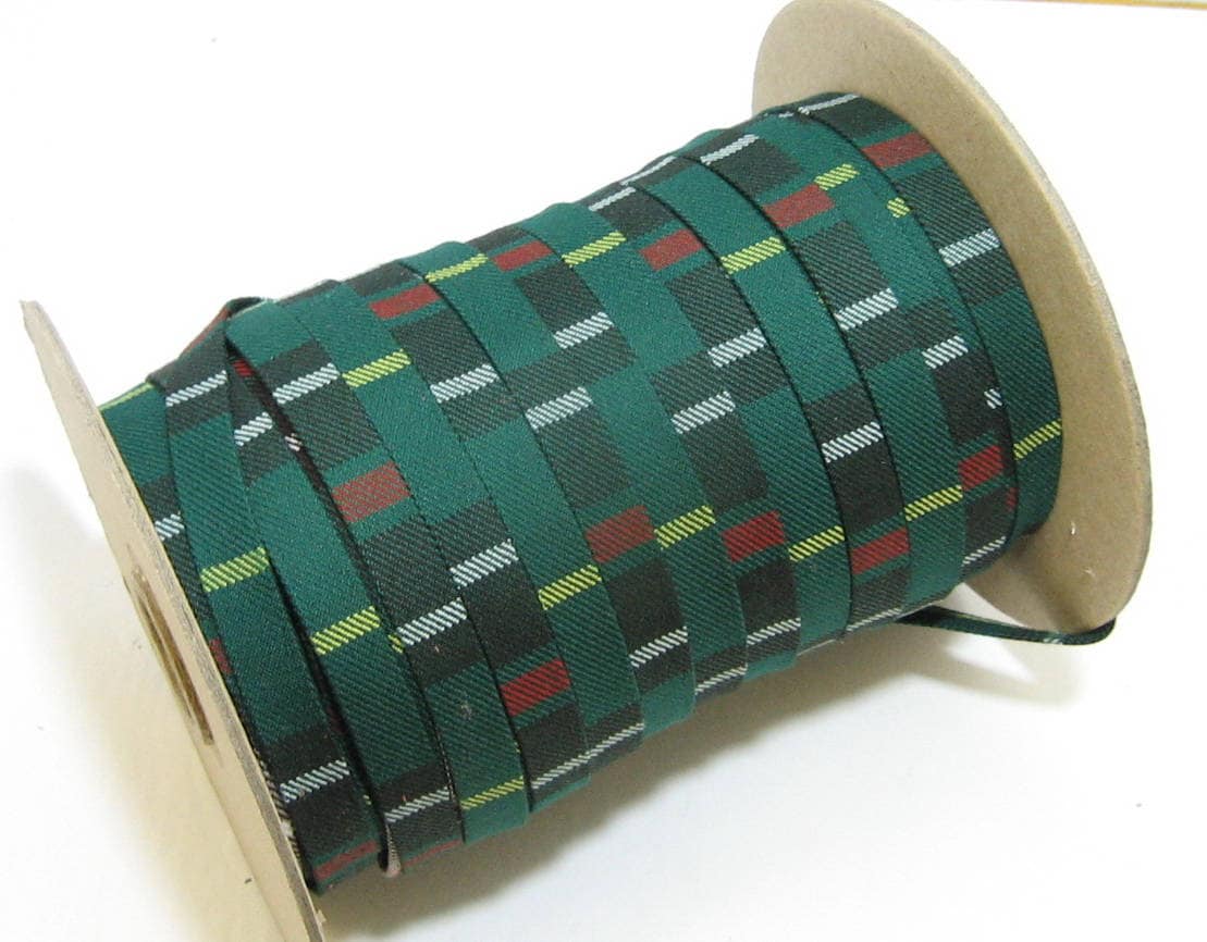1/2" Green Tartan Fabric Double-Folded Stripping (5 yds) 0500BTTAR strips; jewelry cord; trimming; VEGAN strips; decorative trim; sewing