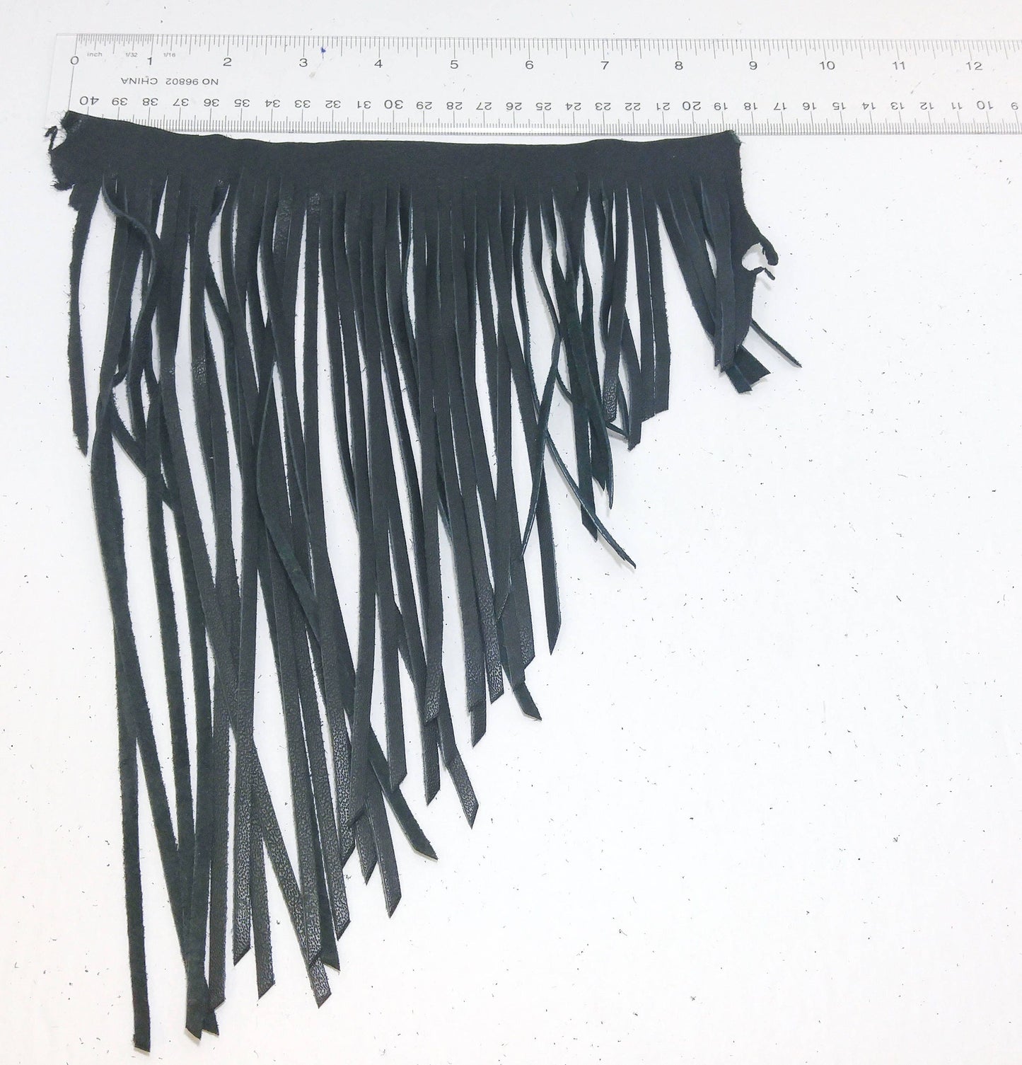 Asymmetrical Cowhide Fringe Trim in Black 1500 Nappa Garment Leather 8.5" long