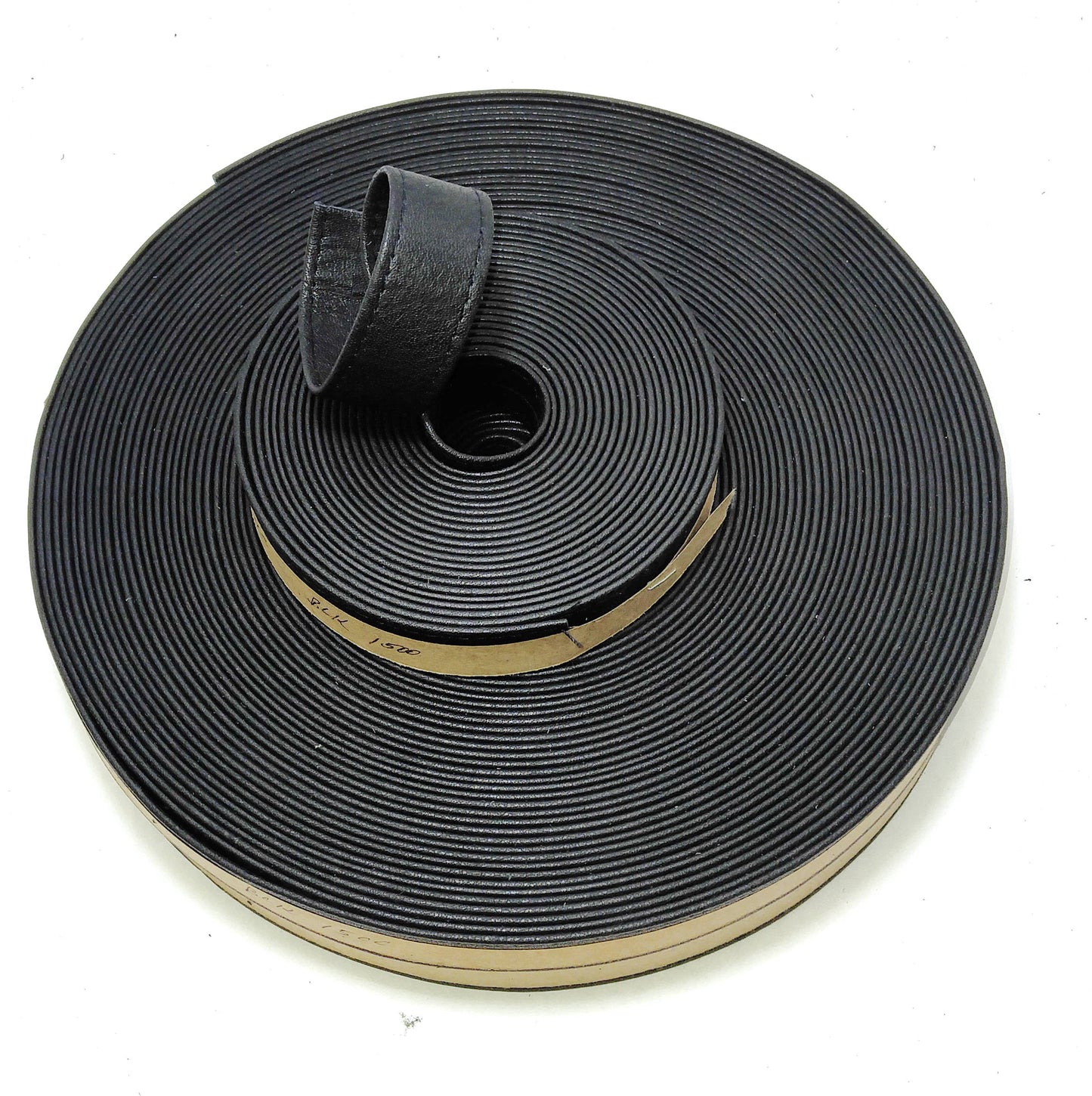 1" Double Folded, Reinforced, Stitched Cowhide Strap in Black Fenix (1 YDS) 1000RDBS