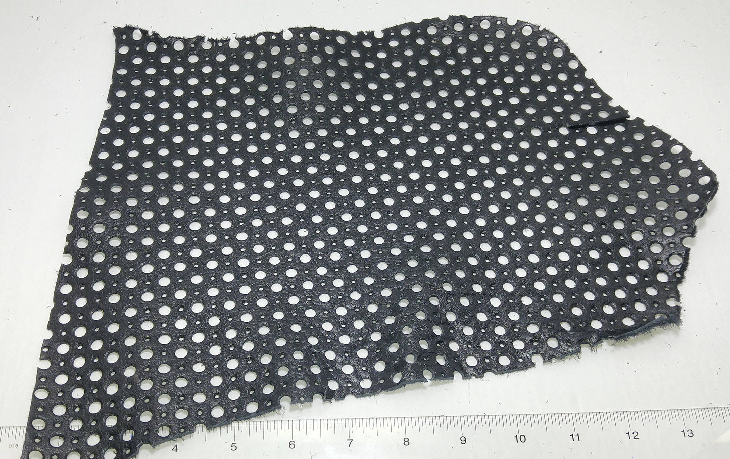 Shiny Black Cowhide Perforated Leather Piece 4P1- leather scraps; eco friendly; scrapbooking; crafting 17012018-4P1-14