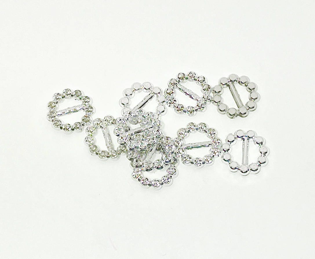 10 Silver Rhinestone Look Decorative Buckles 760109 Diamond looking wedding dresses bridesmaids - Vacuum plated plastic