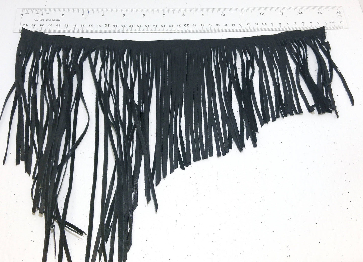 Asymmetrical Cowhide Fringe Trim in Black 1500 Nappa Garment Leather 15" long