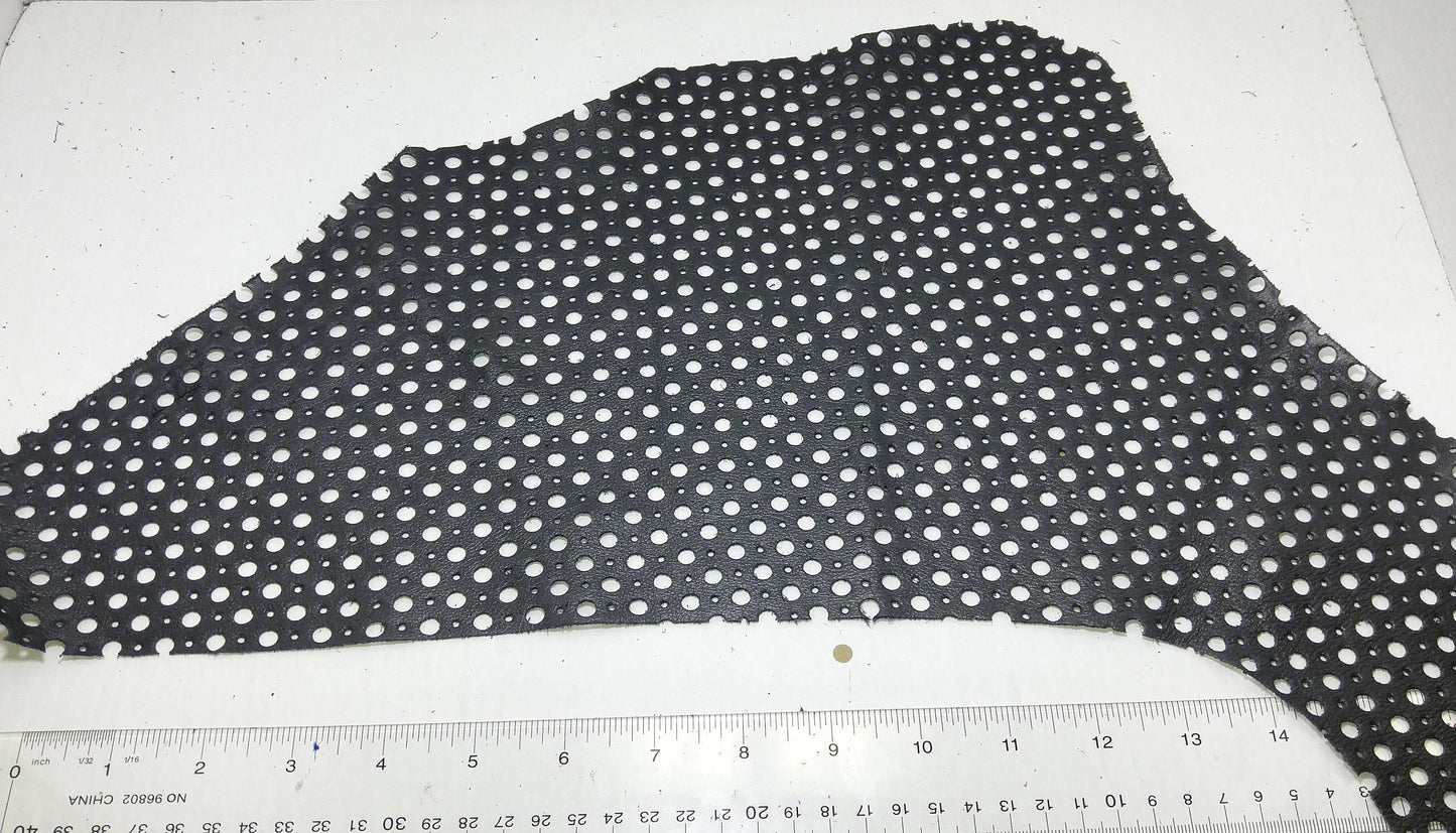 Soft Gray Cowhide Perforated Leather Piece 4P1- leather scraps; eco friendly; scrapbooking; crafting 17012018-4P1-5