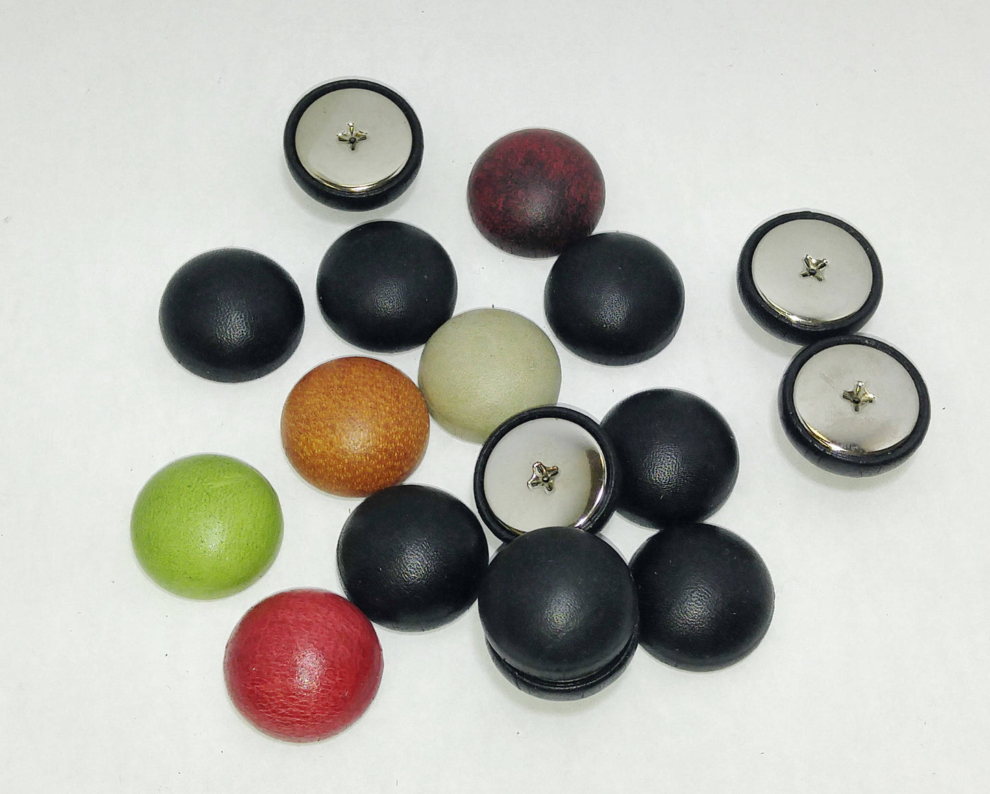 15 Cowhide Leather Covered Buttons 36 Line, RANDOM Color Assortment Pivot Back; crafters; scrapbooking; arts and crafts; FULL BALL