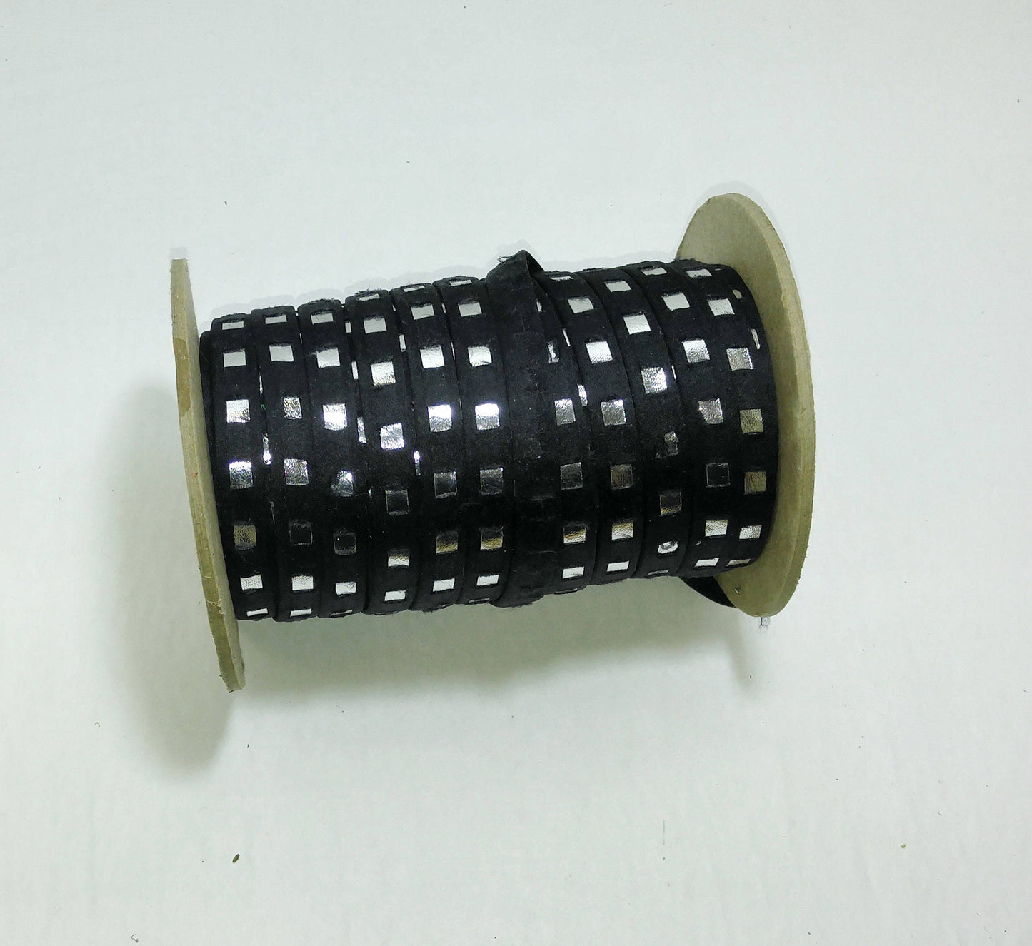 3/8" Black Satin with Silver Foil (6 yards) OOAK; Unique Item; decorative trim; sewing; crafting; arts and crafts; decoration; fashion trim
