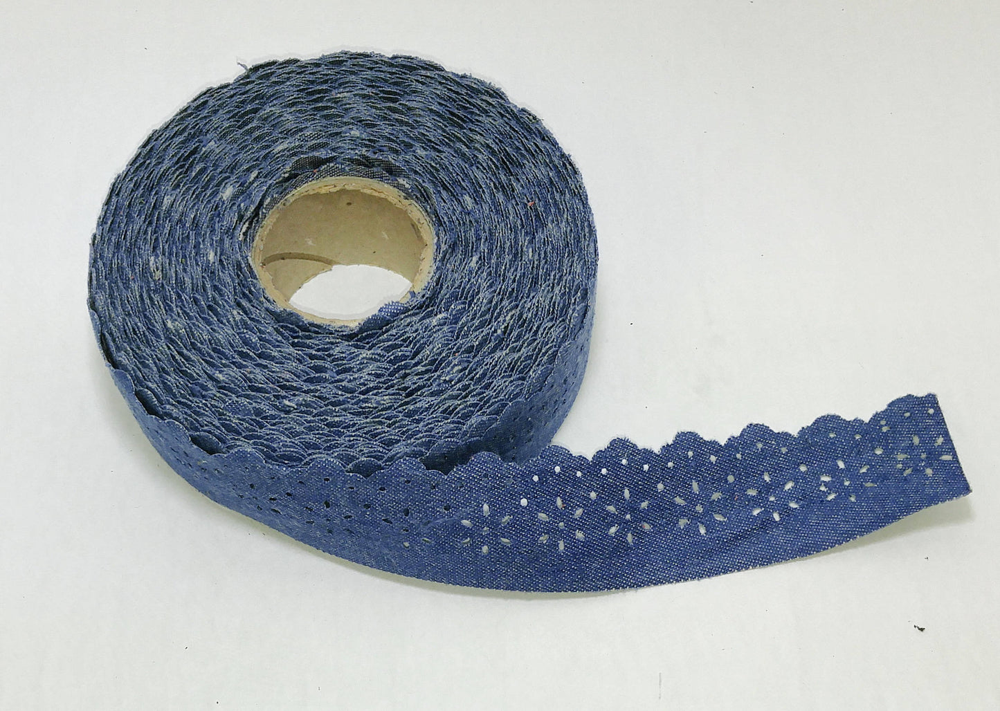 Denim Floral Trim Tape with Perforated and Scalloped Edge 1-3/8" wide (5 YDS) 2 colors - light and medium