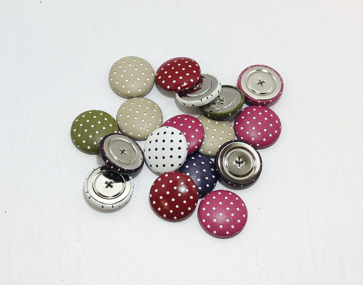 17 Cowhide Leather Covered Buttons HB 45 Line Perf, Random Color Assortment Pivot Back; crafters; scrapbooking; arts and crafts; HALF BALL