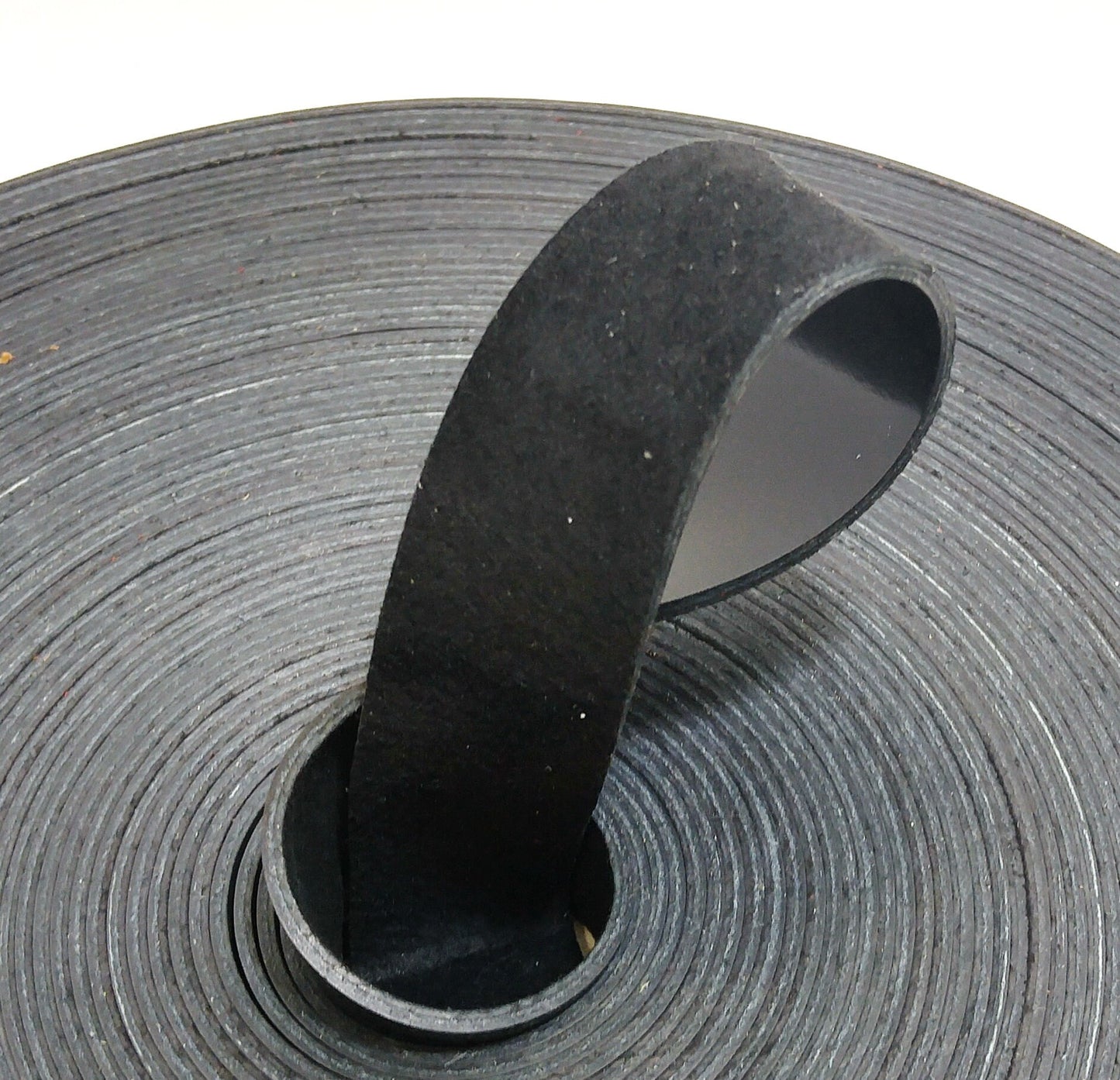 1" Back to Back Cowhide Leather Stripping in Black Semi-Patent with Split Pig Backing (1 YD) 3696XDB- straps, leather shelving; harnesses