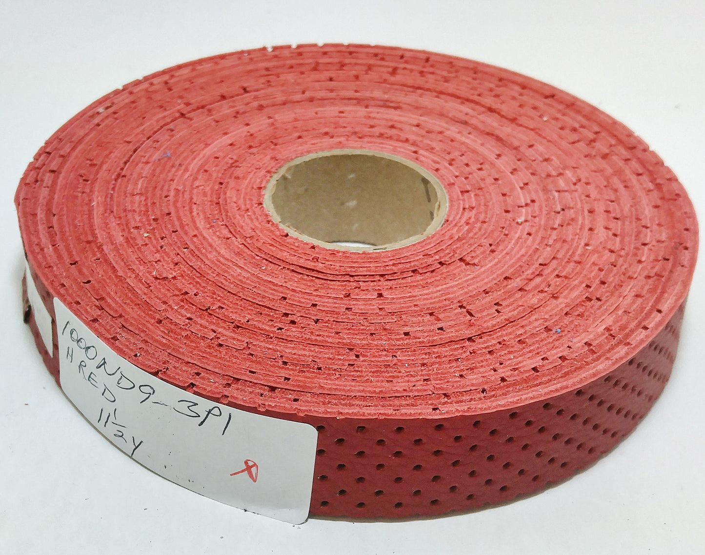 1" Flat, PERFORATED Cowhide Leather Binding in Heavy Red (2 YDS) 1000ND93P1 edge binding; perforation; 3P1; trim tape; sewing; crafting