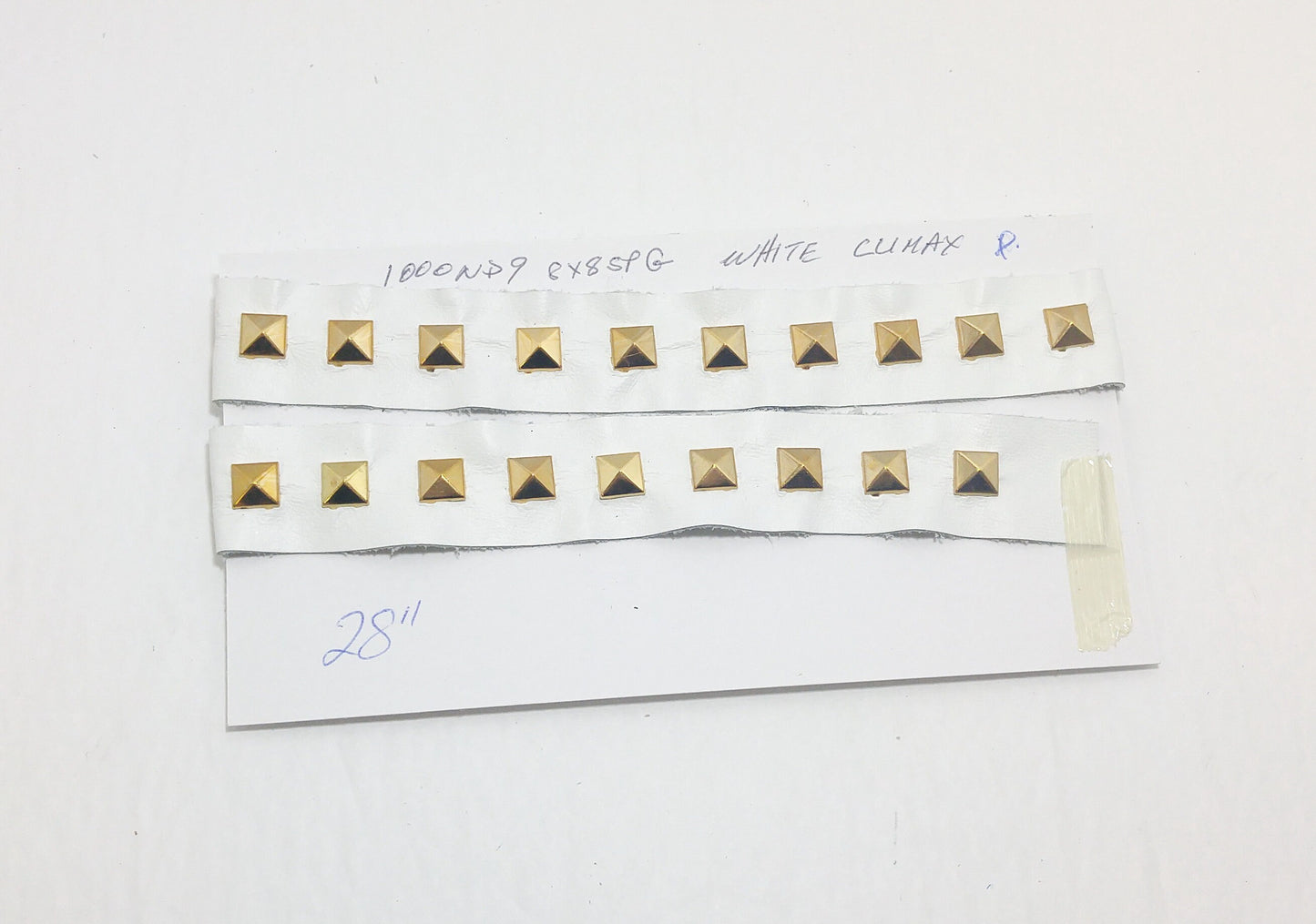 28" of 1" wide Genuine Cowhide Leather Trim with Square Pyramid Nailhead Accent; edge binding; top stitch decoration; White Climax 3725XD9