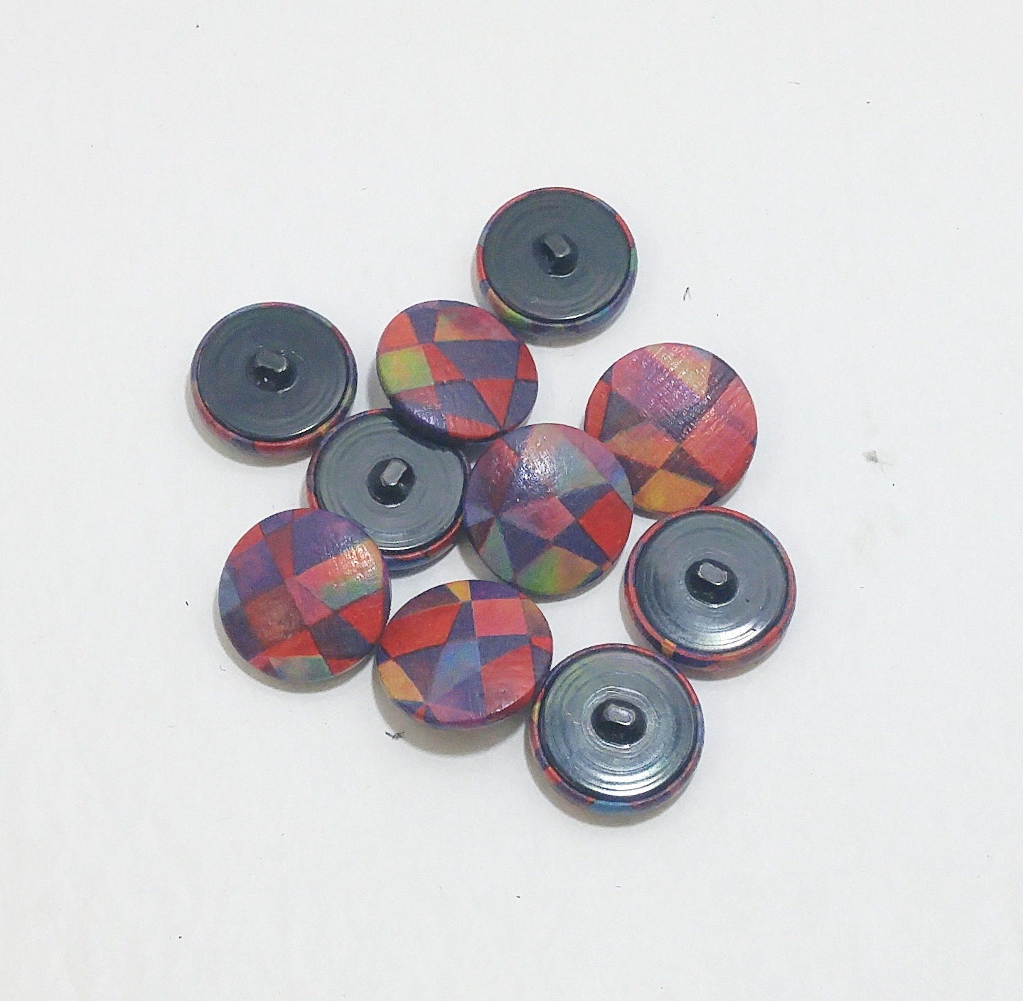 Cowhide Leather Covered Buttons in Kaleidoscope 24L 36L 40L 5/8", 7/8", 1" wide Red Blue Brown Yellow Green 16mm 22mm 25.5mm