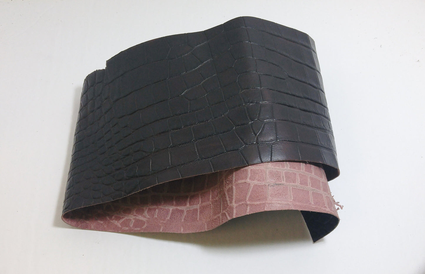 29" x 4" Cowhide Leather Scraps, Burgundy Croc Print - Small/med pieces - Good for Crafting - hard texture