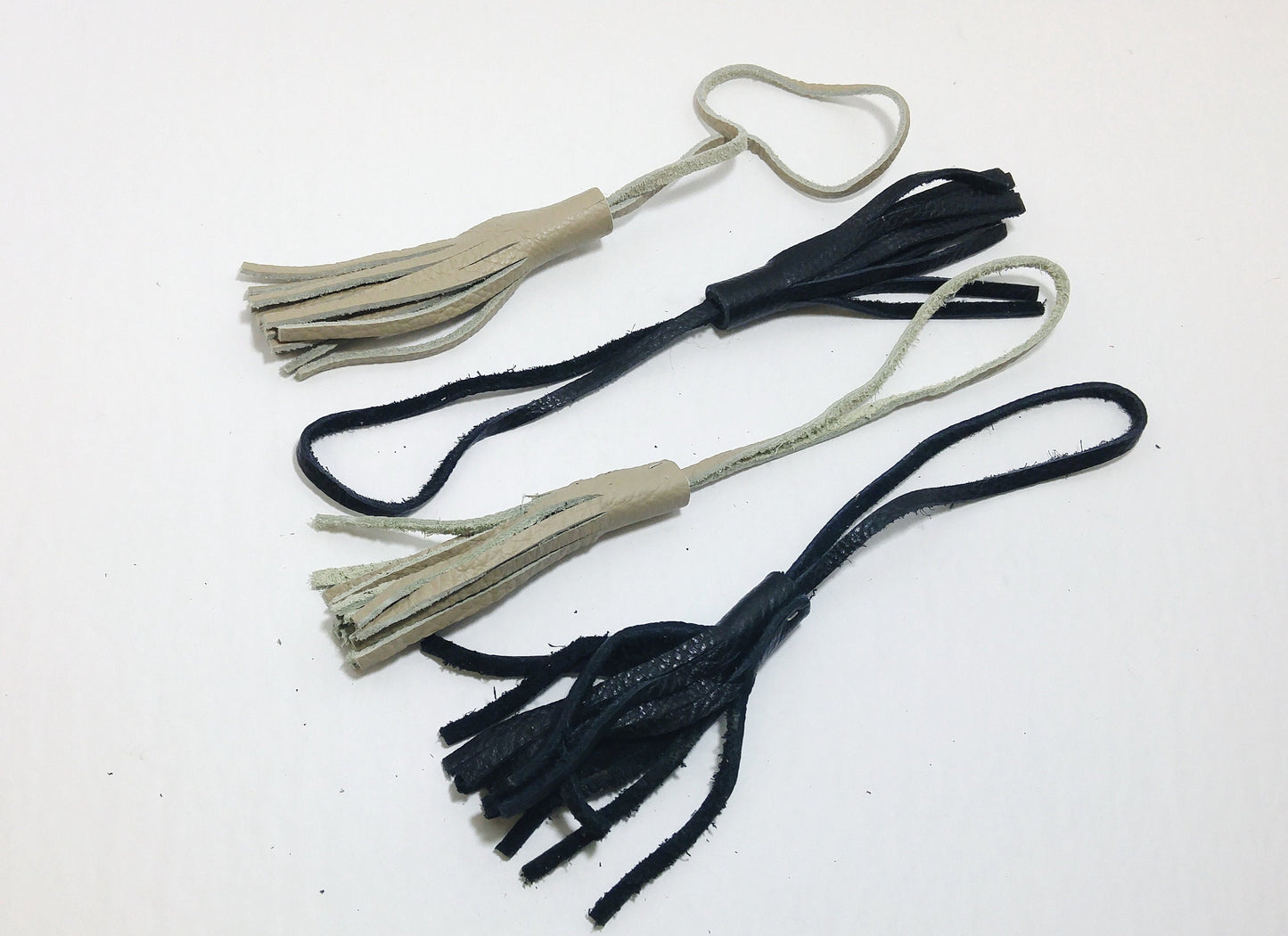 Cowhide Leather Tassels in Beige or Black good for crafting