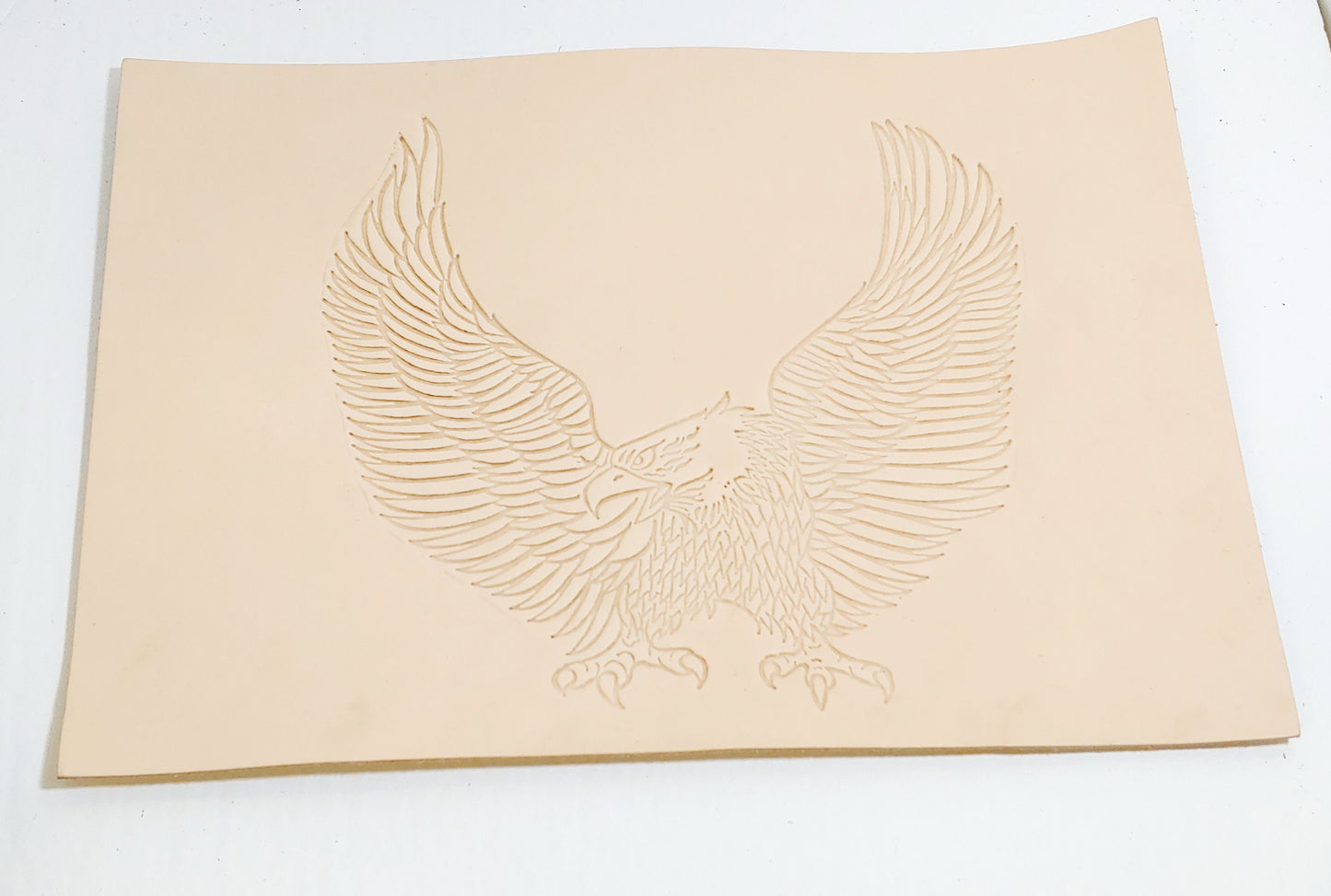 Natural Veg Tan Bald Eagle Leather Piece Ready to Paint & Frame 5 oz. 9-1/2" x 13-1/2" - USA; American Eagle; Hawk; feathered eagle; bird