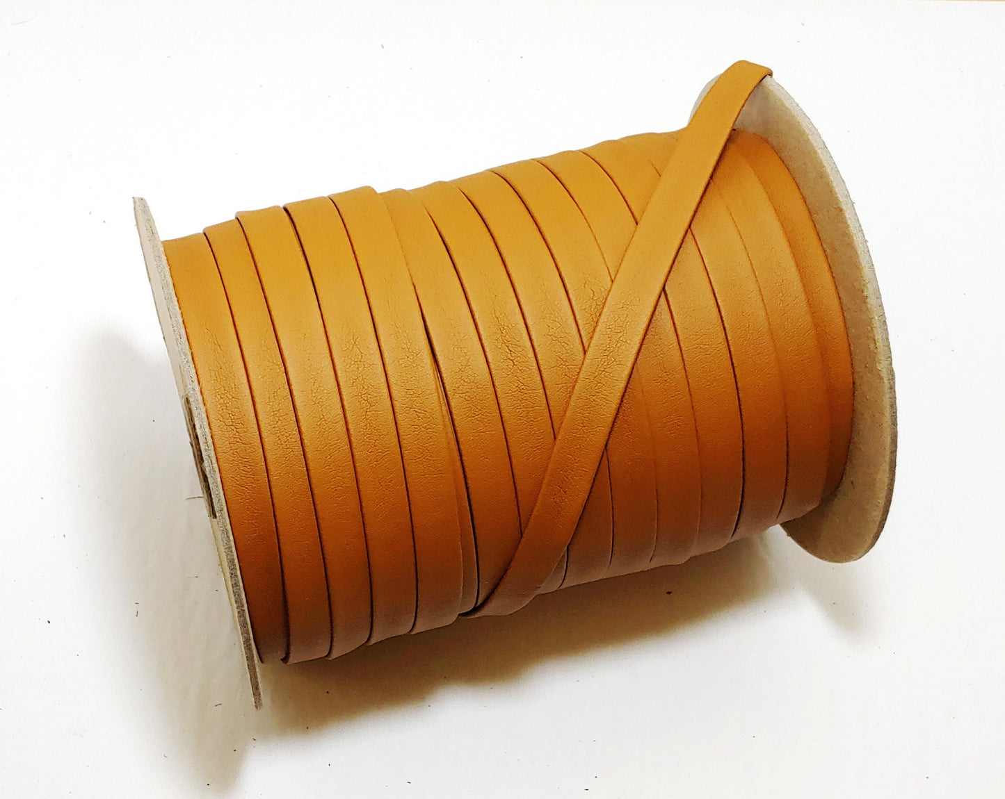 1/2" Saddle Brown Polyurethane Faux Leather Strip (5 YDS) Vegan Friendly; Lamb Touch softness and finish; soft and supple; 0500BULT