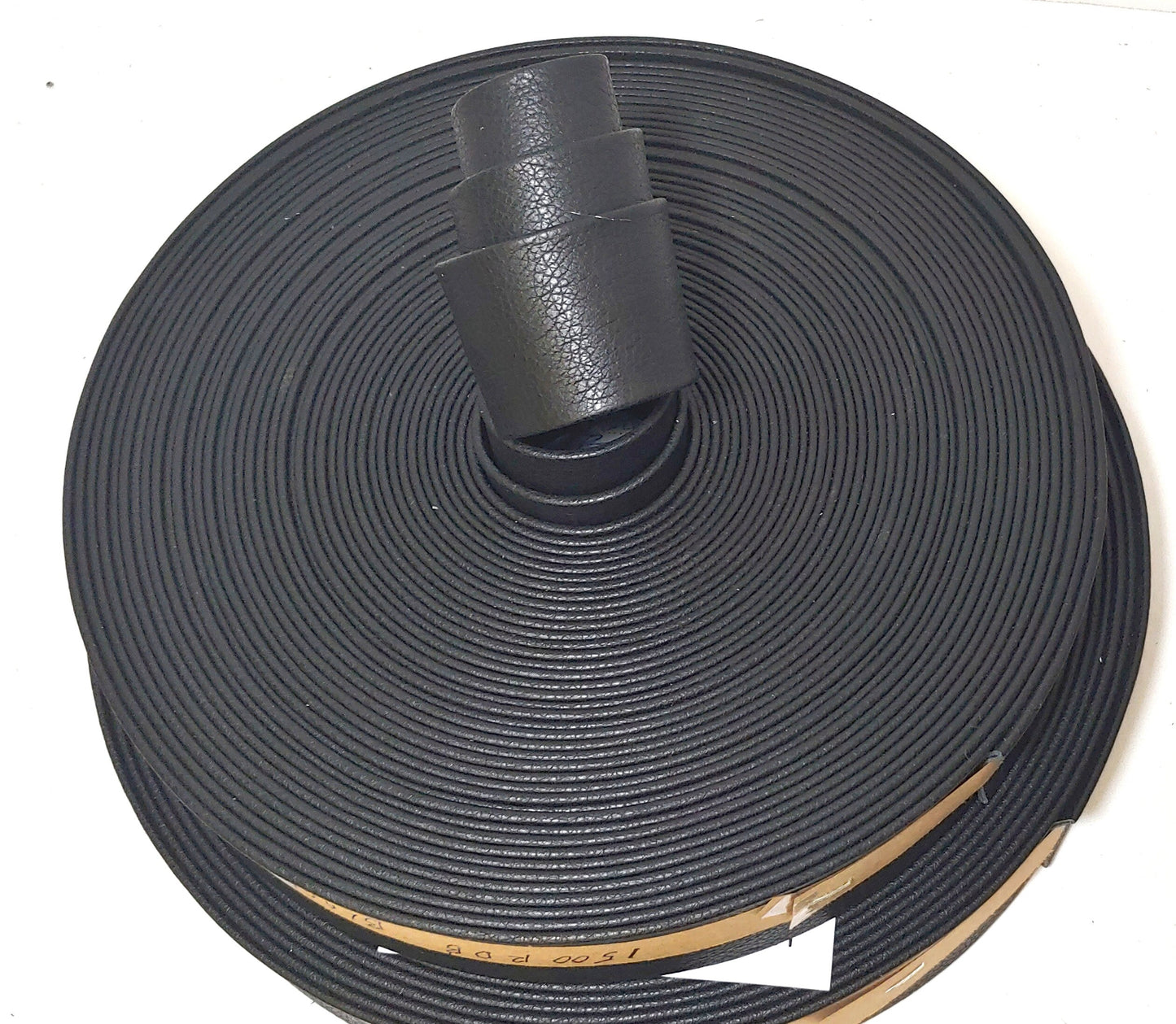 1-1/2" Double-folded & Reinforced Cowhide Leather Strap in Black Fenix (1 YDS) 1500RDB Matte Grain, Smooth Surface