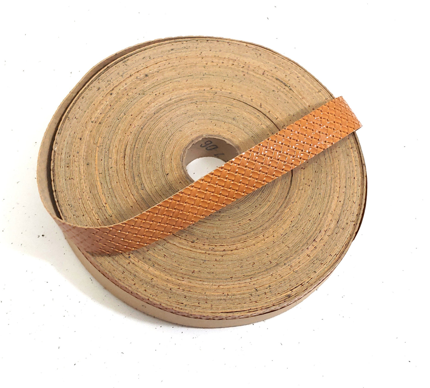 1" Flat Basket Weave Embossed Cowhide Leather Strap in Tan (5 YDS) 1000NCD Thickness of 0.040" - tote bag straps; binding