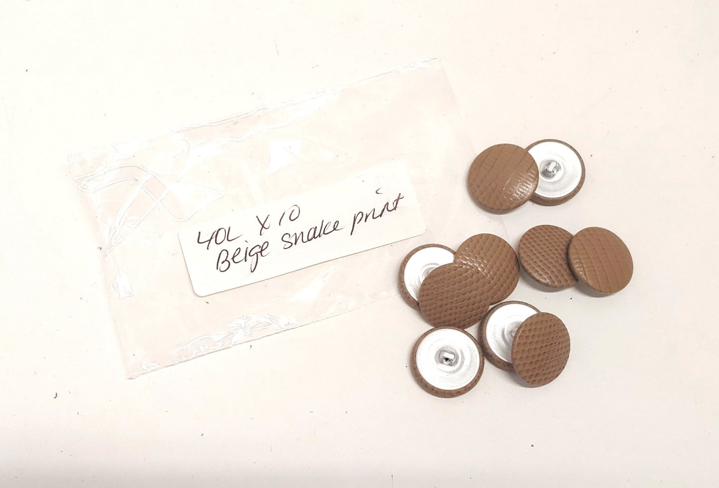 10 Cowhide Leather Covered Buttons 40 Line, 1" (25.5mm) Beige Snake Print