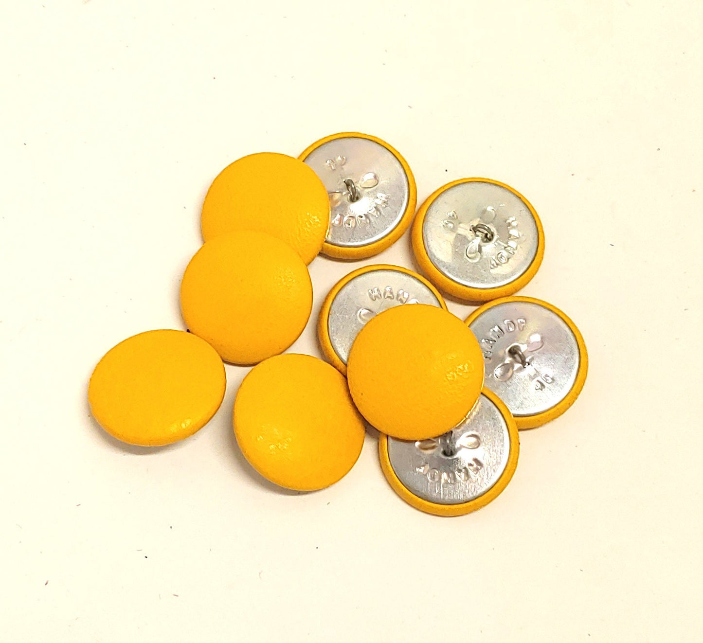 10 Cowhide Leather Covered Buttons 40 Line, 1" (25.5mm) Yellow Loop Back