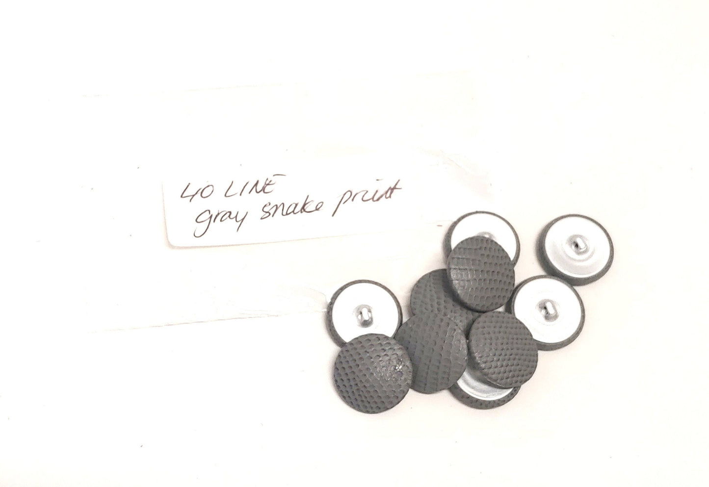 10 Cowhide Leather Covered Buttons 40 Line, 1" (25.5mm) Gray Snake Print