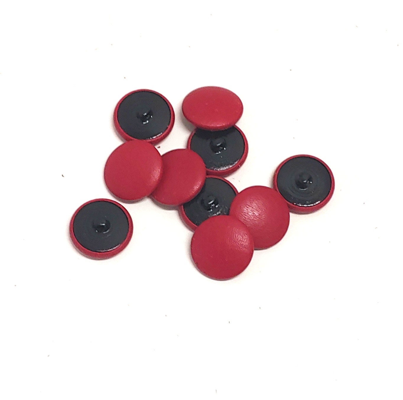 10 Cowhide Leather Covered Buttons 40 Line, 1" (25.5mm) Cherry Red