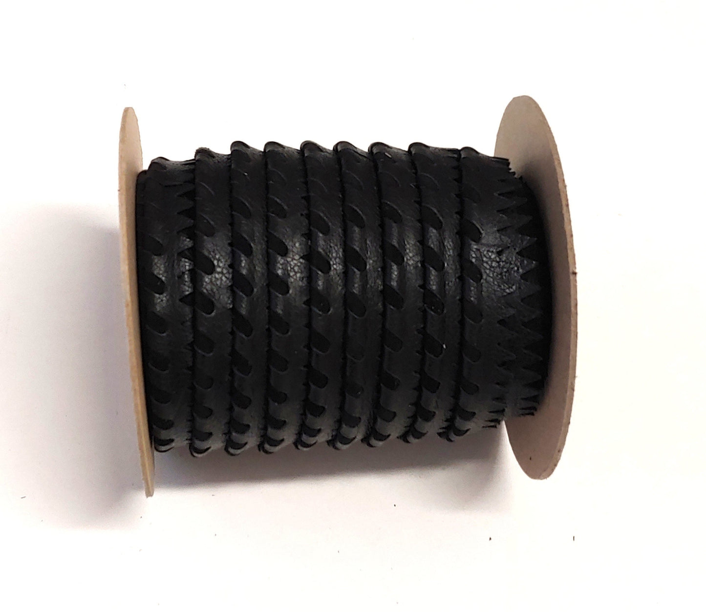 Black Perforated Piping in Genuine Cowhide Leather (1 YD) with cord filler and pinked edges 3174XDB