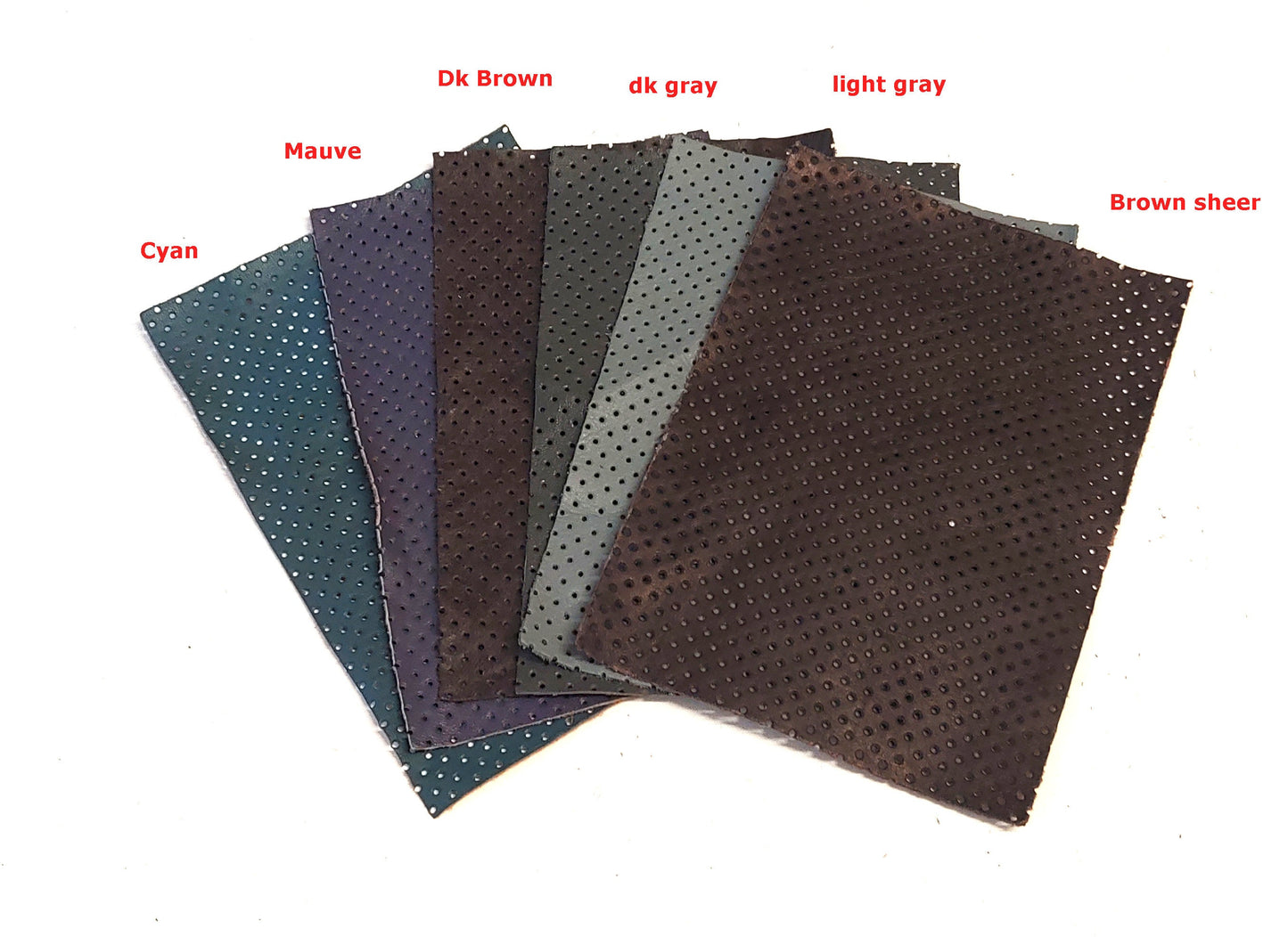 5"x7" Perforated Cowhide Leather Pieces in various colors - 3P1 leather scraps; eco friendly; scrapbooking; crafting