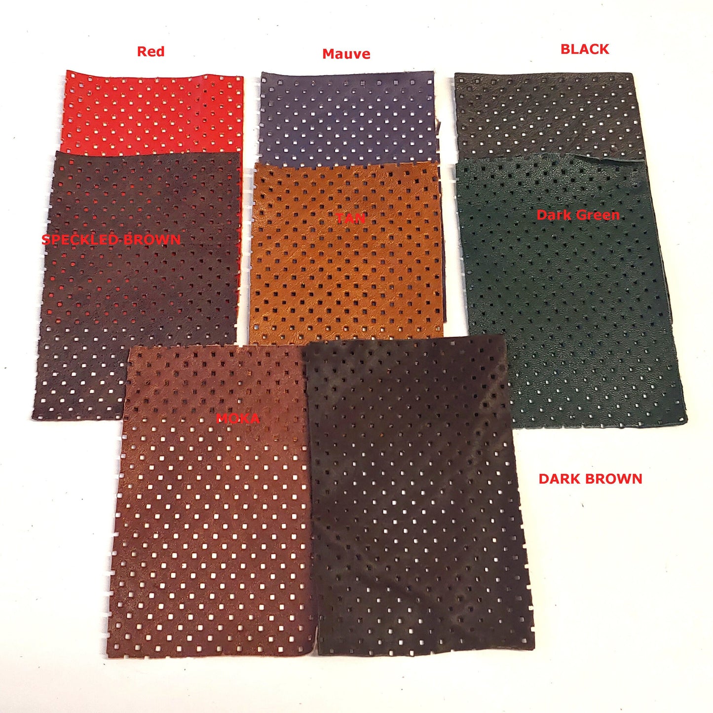 4"x6" SQUARE HOLES Perforated Cowhide Leather Pieces in various colors - leather scraps; eco friendly; scrapbooking; crafting
