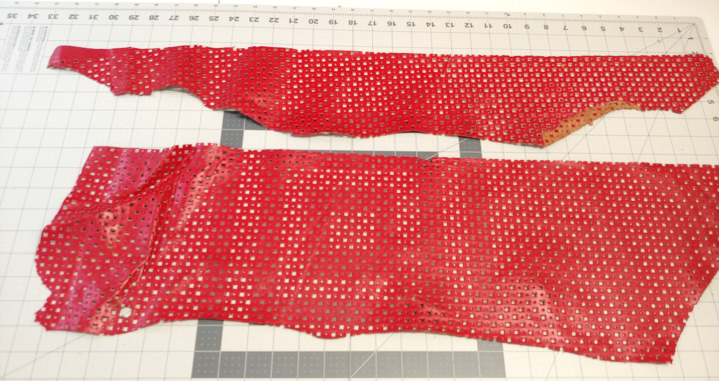 Perforated Cowhide Genuine Leather Piece 4P7 - Red - leather scraps; eco friendly; scrapbooking; 2 pcs
