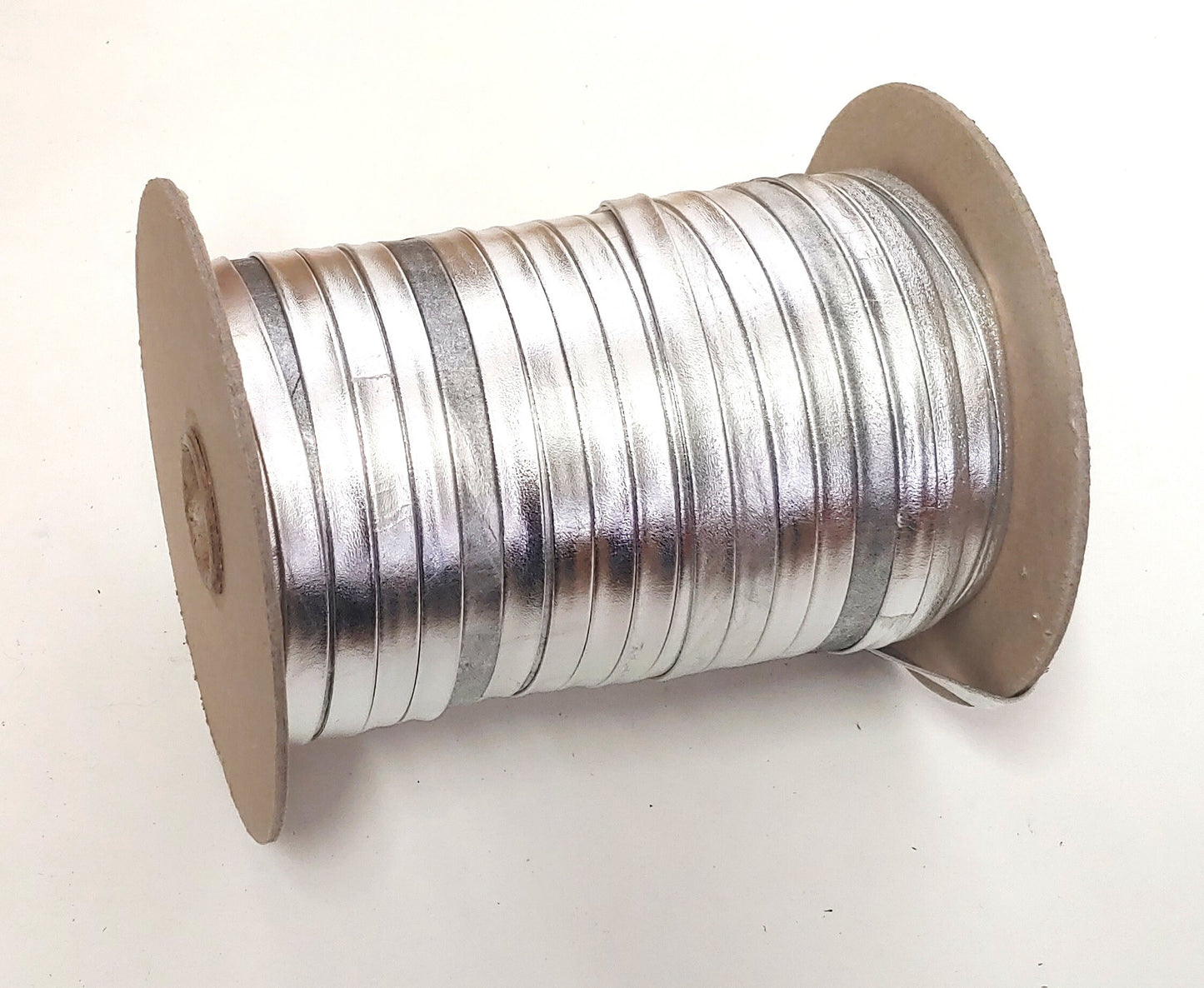 1/4" wide Cowhide Leather Lacing in Metallic Silver (5 yds) 0250BDD Double-folded - DAMAGED - please see item description