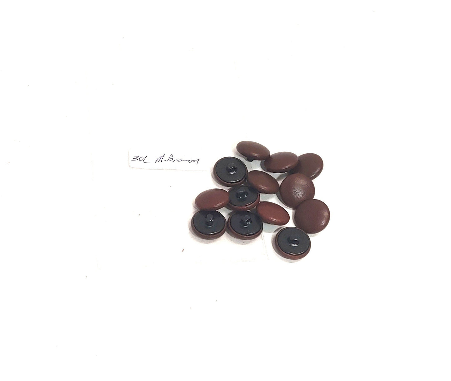 30 Line, Cowhide Covered, Hopper Back Buttons in Med Brown (12 PC.)