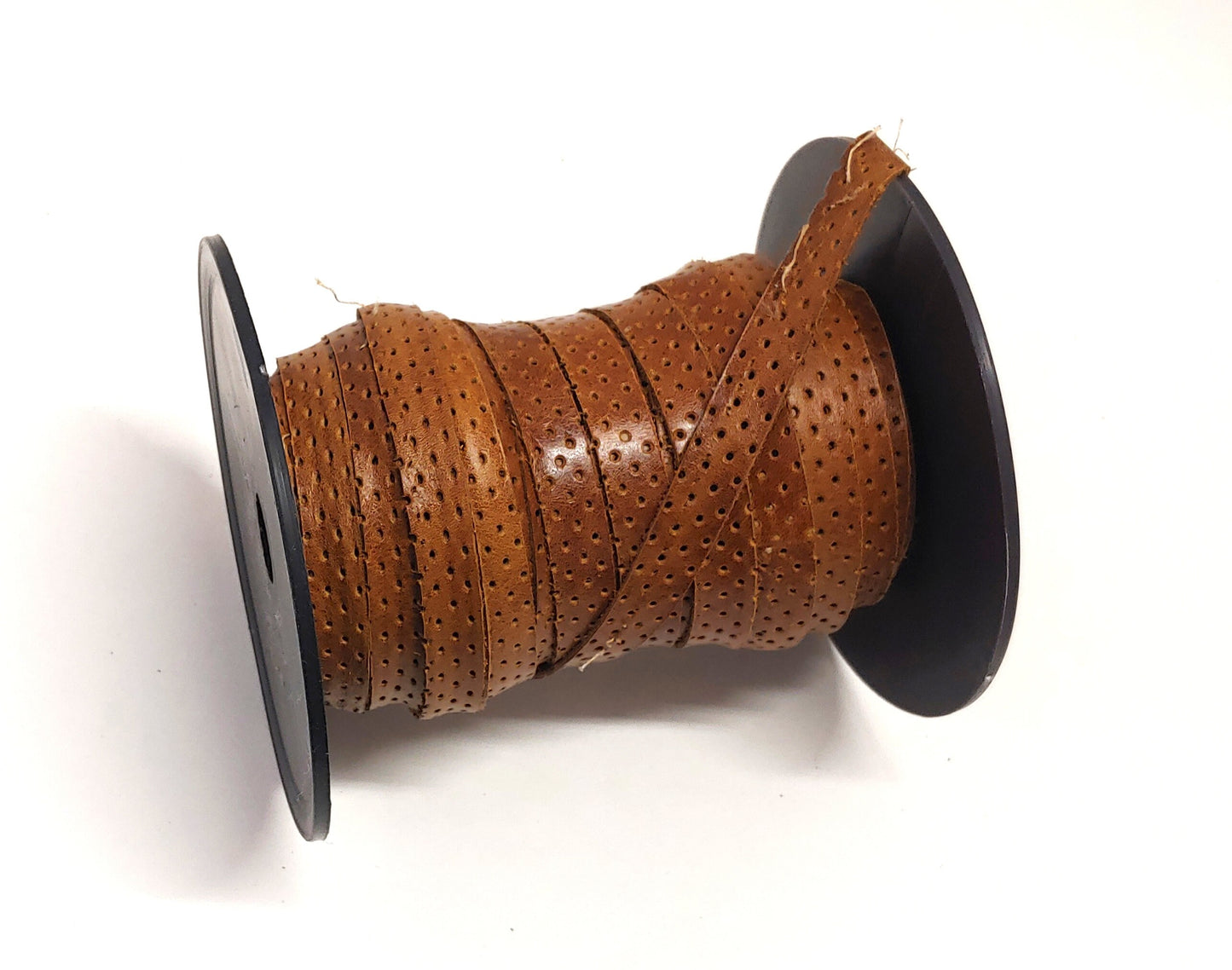 1/2" Flat Perforated Cowhide Leather Lacing in Tan UPL (5 yds) 0500NDE3P1