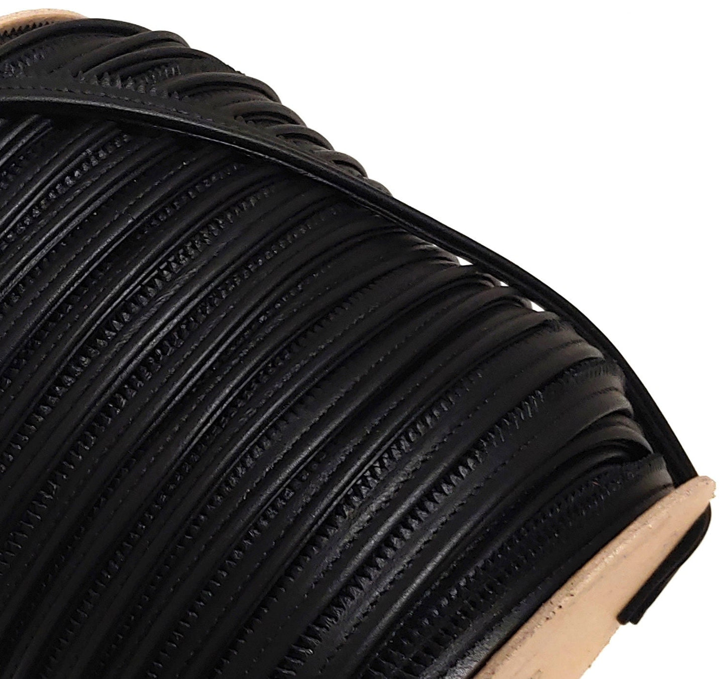 7/16" Double Cord Piping, Genuine Cowhide Leather in Black Manhattan (3 YDS) 3769XDB - bold piping; upholstery piping;