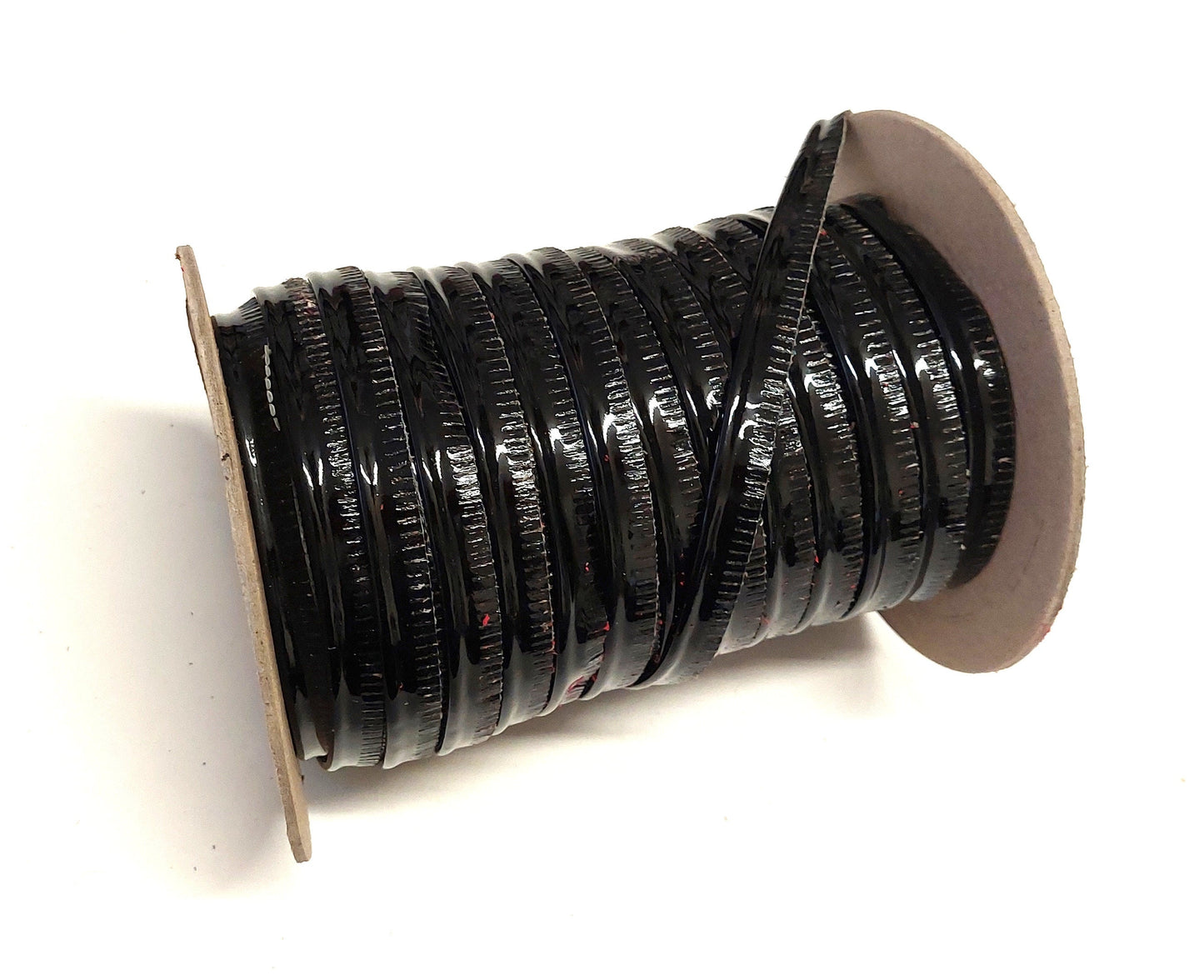 Black Patent Polyurethane Vegan Leather Cord Piping with Slashed Edge 1/2" (5 yds) 3446XUPU welting