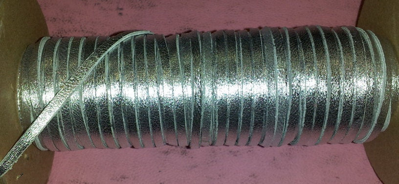 Genuine Silver Metallic Lamb Leather Lacing (Back to back) 1/8" - lot of 5 yards 3620XLB